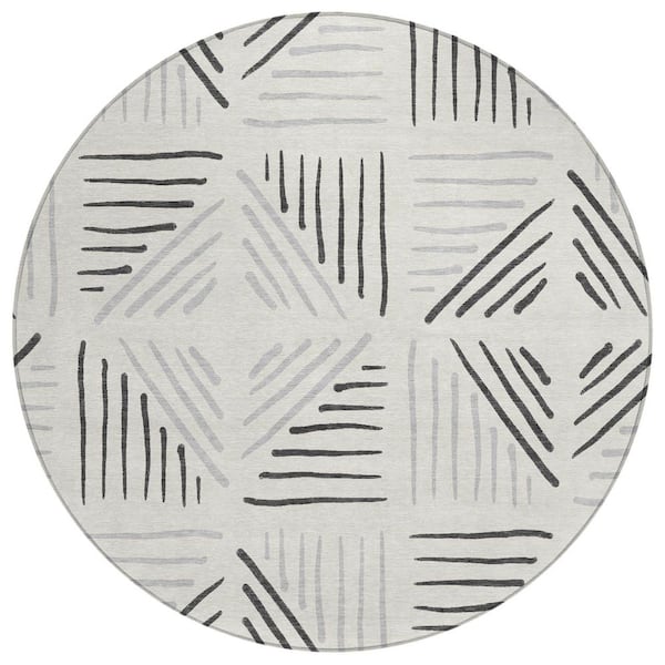 Chantille Machine Washable Indoor/Outdoor Abstract ACN2413 Ivory 8 ft. x 8 ft. Round Rug