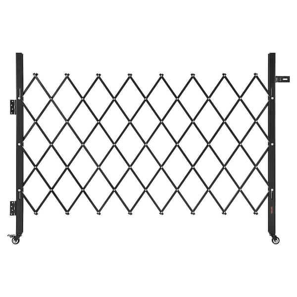 Single Folding Security Gate Lockable Scissor Gate with 360° Swivel Casters Retractable 66.93 x 51.57 in. Black Steel