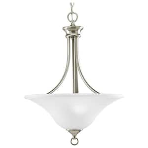 Trinity 3-Light Brushed Nickel Foyer Pendant with Etched Glass