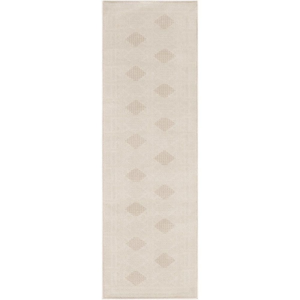 Nourison Nordic Ivory Beige 2 ft. x 6 ft. Geometric Contemporary Runner Area Rug