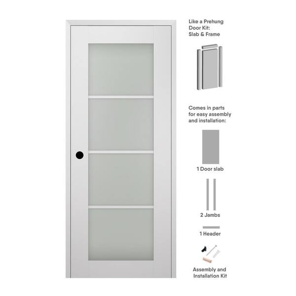 Belldinni 18 in. x 84 in. Smart Pro 4-Lite Right-Hand Frosted Glass Polar White Composite Wood Single Prehung Interior Door
