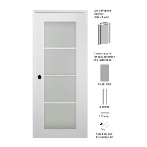 Smart Pro 4 Lite 36 in. x 80 in. Right-Hand Frosted Glass Polar White Composite Wood Single Prehung Interior Door