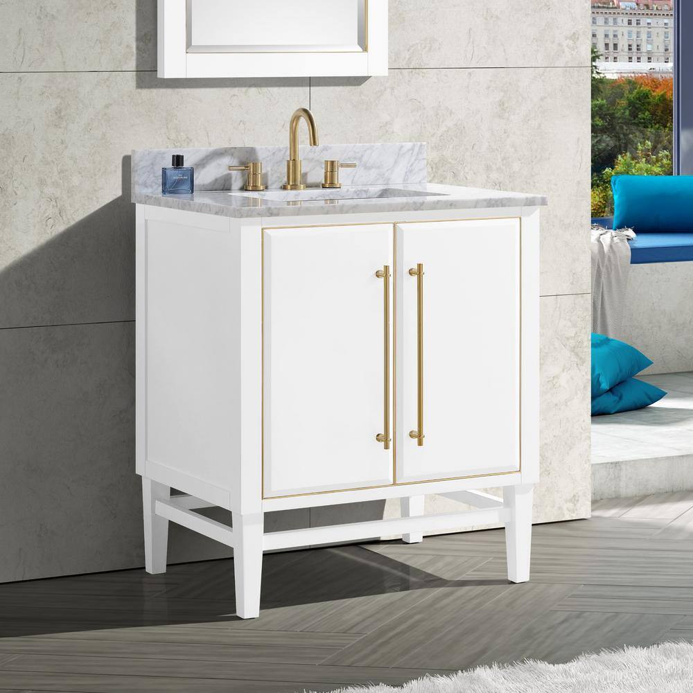 Mason 31" White and Gold Marble Top Vanity