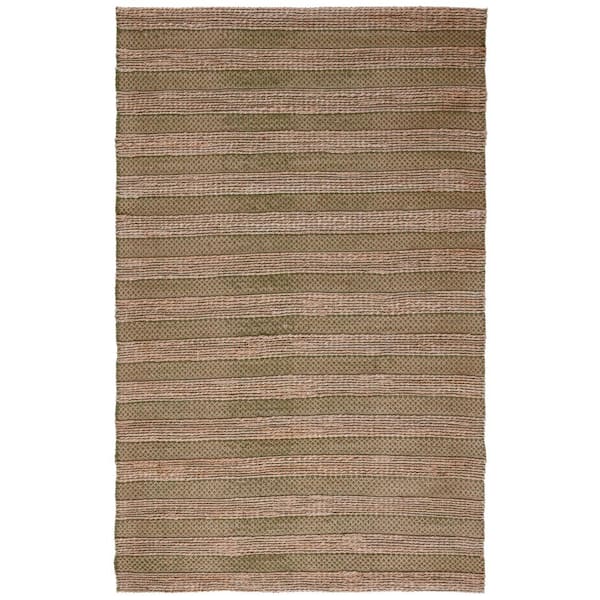SAFAVIEH Natural Fiber Green/Beige 9 ft. x 12 ft. Striped Woven Area Rug