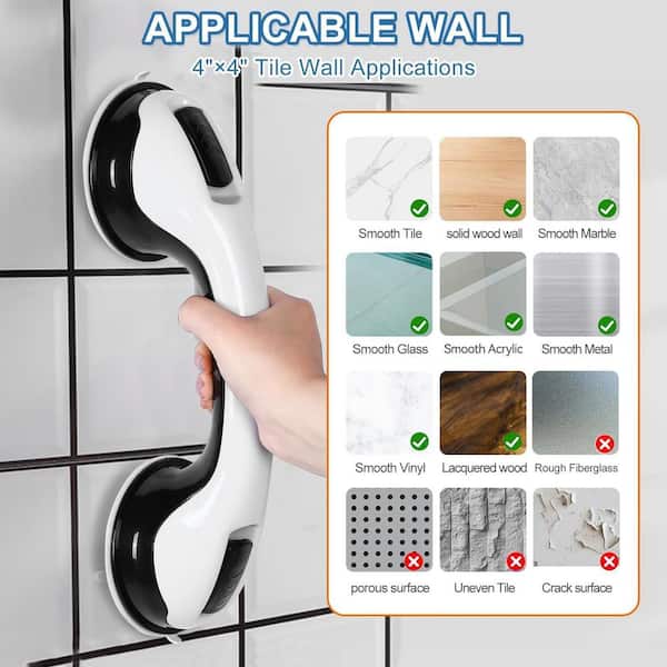 Hertzborn Safety Suction Shower Grab Bar - Glow In Dark, 418 Lb Capacity, No Drill, Gray (2 Pack) - View #4