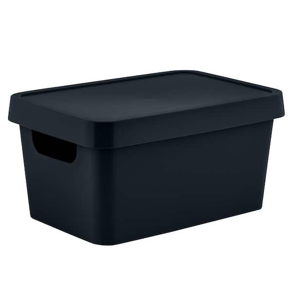 SIMPLIFY 9.76 in. L x 6.69 in. W x 4.84 in. H Small Vinto Storage Box Closet Drawer Organizer with Lid in Charcoal