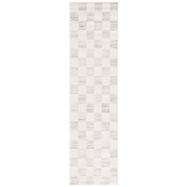 Elmhurst 2 ft. x 8 ft. Ivory/Gray High-Low Checkered Runner Rug