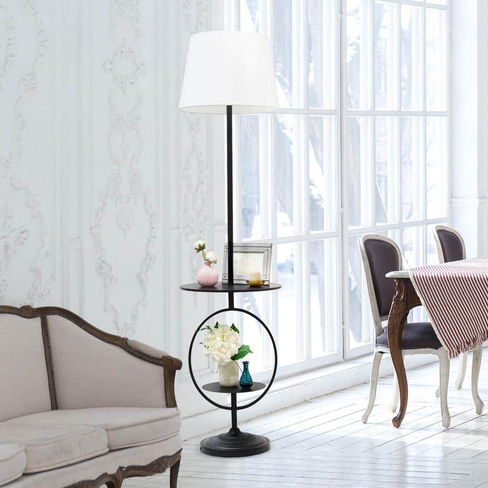 Minimalist Black Dual-Shelf Decorative Floor Lamp