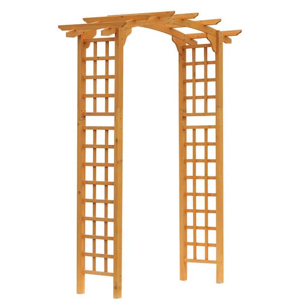 90 in. x 63 in. Wood Garden Arbor Arch with Trellis Wall for Climbing and Hanging Plants, Natural