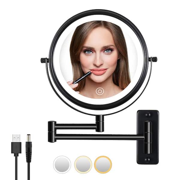 Unbranded 16.8 in. W x 12 in. H Round Magnifying, Lighted Wall Bathroom Makeup Mirror in Matte Black