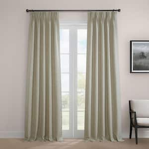 Oatmeal Beige Pleated Textured Faux Linen Curtain 25 in. W x 108 in. L Pinch Pleat Room Darkening Curtain (Single Panel)