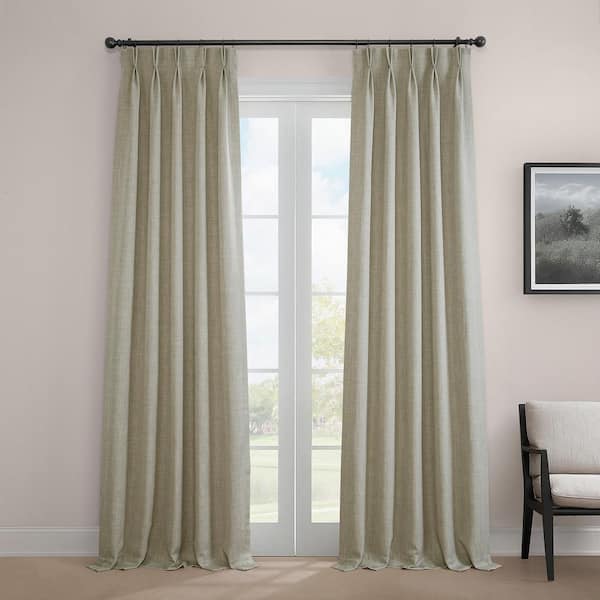 Exclusive Fabrics & Furnishings Oatmeal Beige Pleated Textured Faux Linen Curtain 25 in. W x 96 in. L Pinch Pleat Room Darkening Curtain (Single Panel)