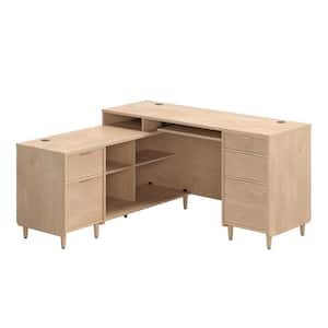 Clifford Place 59.055 in. L-Shape Natural Maple Computer Desk with Slide-Out Keyboard Shelf and File Storage