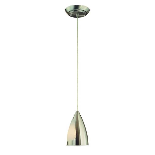 Hampton Bay 1-Light Brushed Steel Hanging Mini Pendant