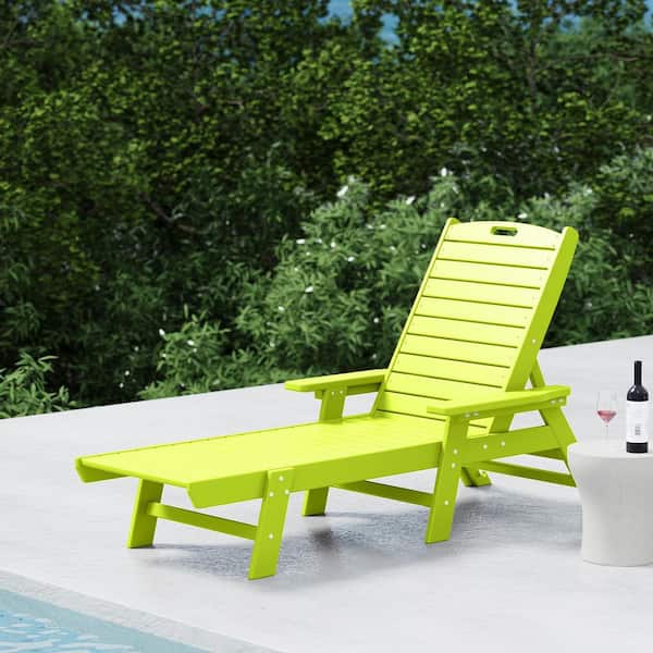 Harlo Lime HDPE All Weather Fade Proof Plastic Reclining Adjustable Backrest Outdoor Patio Chaise Lounge Armchair