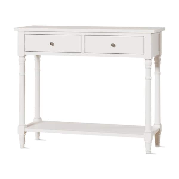 Tidoin 35.43 in. W White 30.31 in. H Rectangle Wood Top Side Table with 2-Drawers and 1-Shelf