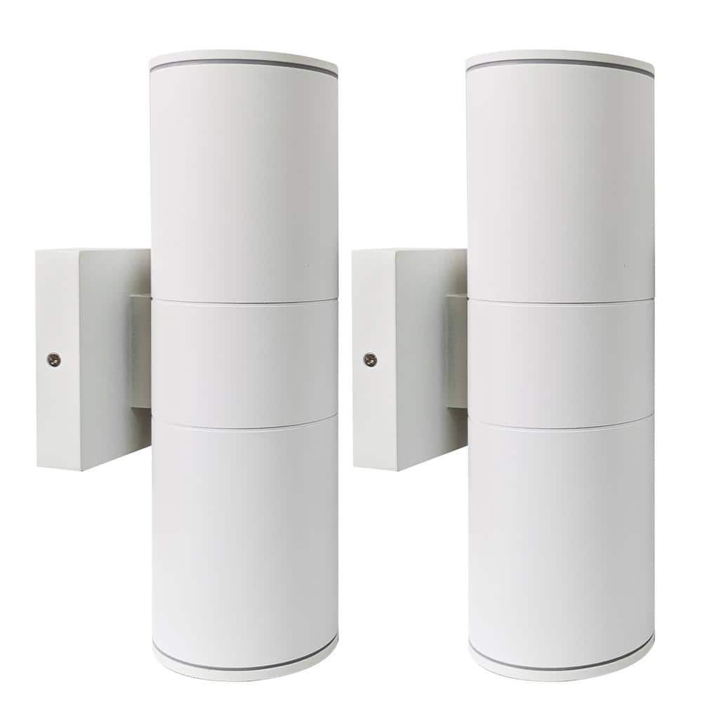 12 in. 2-Light White Cylinder Outdoor Hardwired Wall Lantern Sconce with Integrated LED Lights (2-Pack) price history on PriceWatchPro
