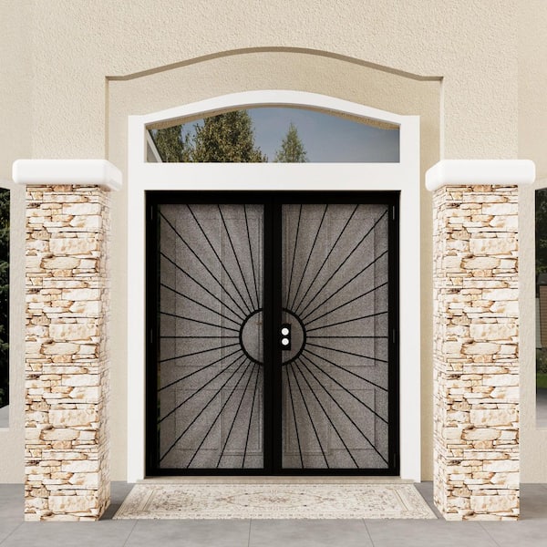 72 in. x 80 in. Universal/Reversible Hinging Black Surface Mount Steel Security Door w/Perforated Metal Screen (No Lock)