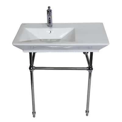 Opulence "His" Small Console Sink in White with Brass Stand and 4 in. Centerset Drillings