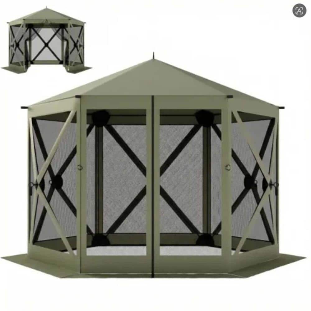 11.3ft Army Green Hexagonal Pop-Up Screen Tent, Outdoor Gazebo with Fiberglass Frame, Mesh Walls & Carry Bag price history on PriceWatchPro