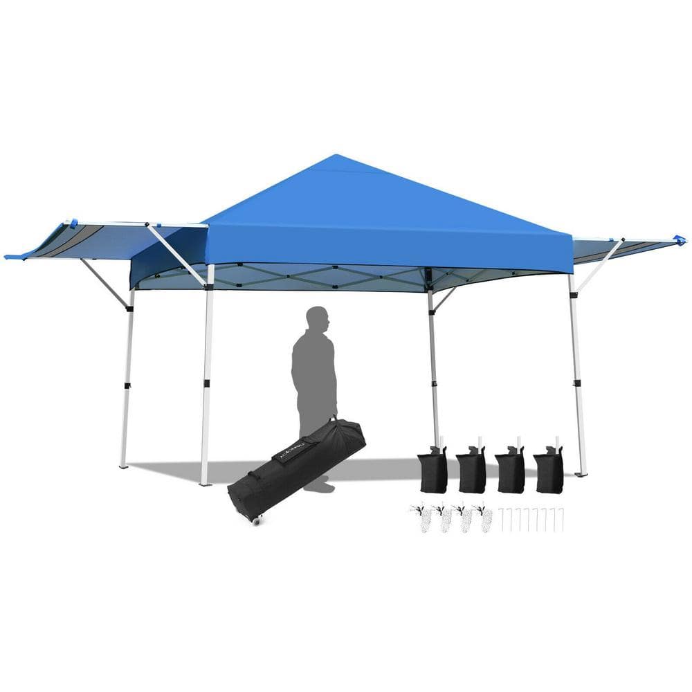 17 ft. W x 10 ft. D Blue Portable Instant Pop-Up Canopy with Side Awning and Roller Bag price history on PriceWatchPro