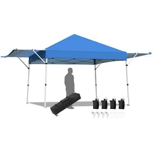 17 ft. W x 10 ft. D Blue Portable Instant Pop-Up Canopy with Side Awning and Roller Bag