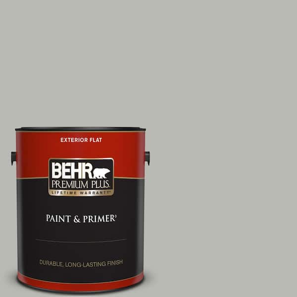 BEHR PREMIUM PLUS 1 gal. #PPU18-11 Classic Silver Flat Exterior Paint & Primer
