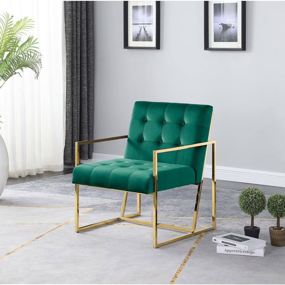 Teal Velvet and Gold Metal Lawson Accent Chair