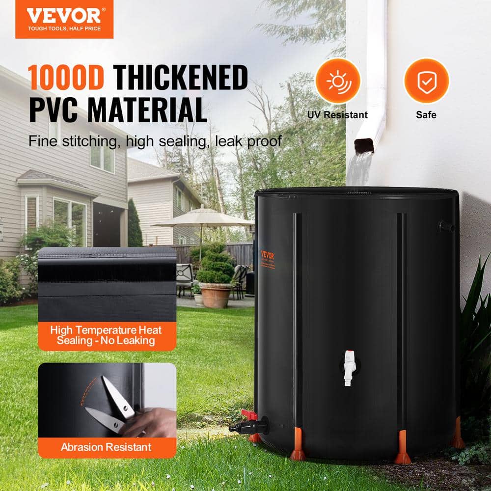 Black PVC Collapsible Rain Barrel with Spigots and Overflow Kit