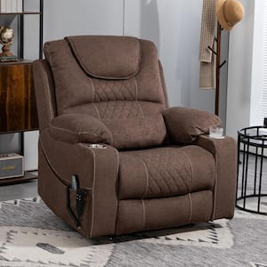 Enhanced Exclusive Oversized Chenille Recliner Chair with Massage, Heating and 2-Cup Holder Coffee (Dual Okin Motor)