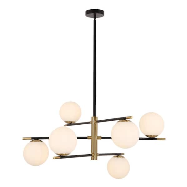 6-Light Black and Gold dimmable Modern Sputnik Sphere Chandelier with Glass Shade