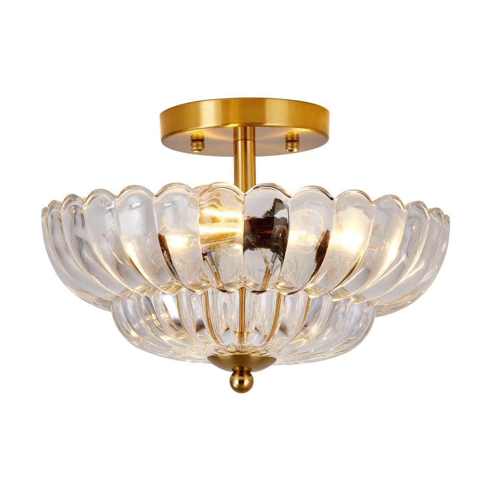 Gold Interior Semi-Flash Mount 3-light Bowl Ceiling Light with White Bowl Tinted Glass Shade, E26 Bulb Not Included price history on PriceWatchPro