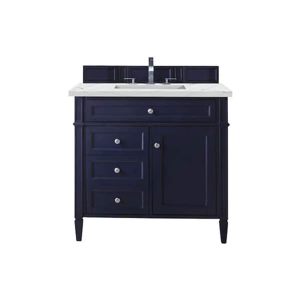 James Martin Vanities Brittany 36.0 in. W x 23.5 in. D x 34 in. H Bathroom Vanity in Victory Blue with Ethereal Noctis Quartz Top