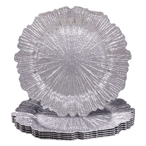 13 in. Cream Charger Plates (Set of 6), Reef Plate Chargers for Dinner Plates, Plastic Table Chargers for Christmas