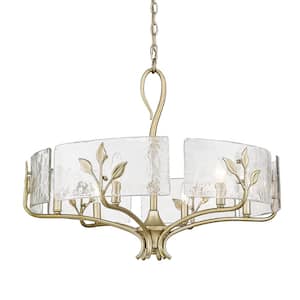 Calla 6-Light White Gold and Hammered Water Glass Chandelier for Living Room with No Bulbs Included