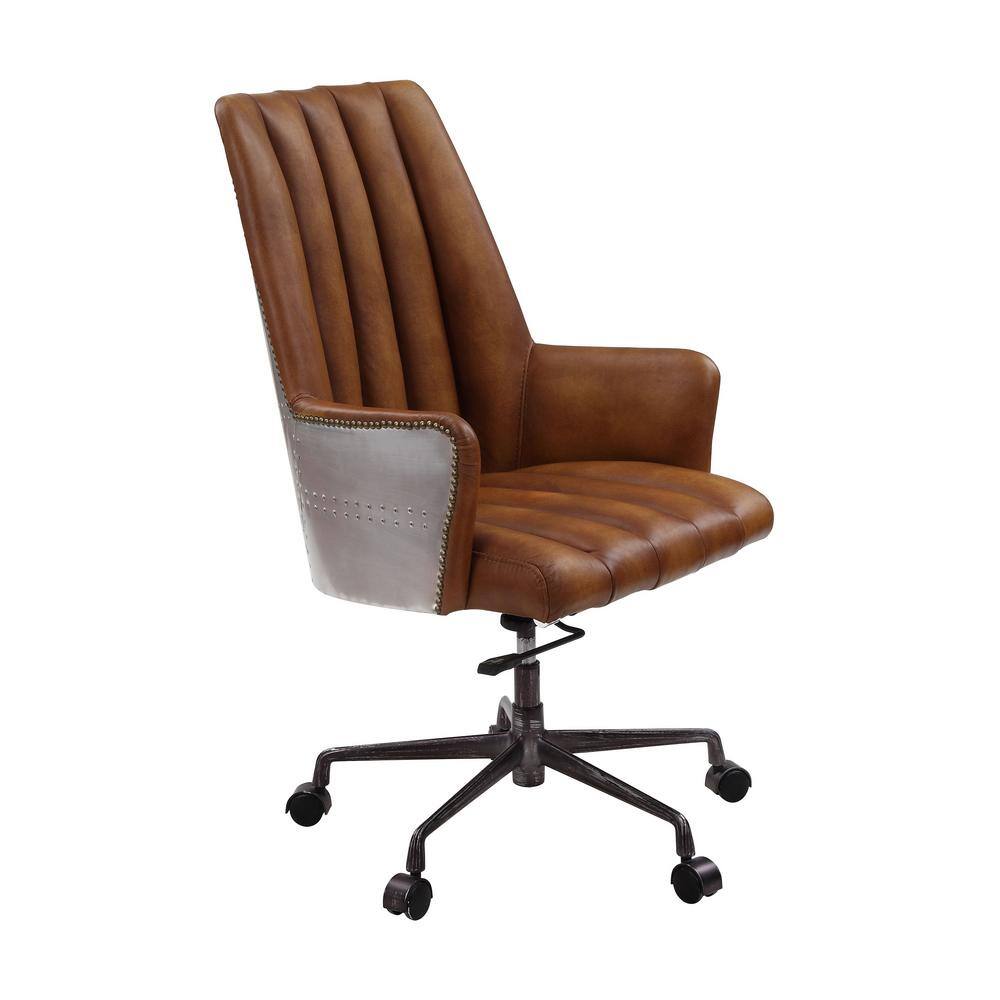 Sahara Brown Leather and Aluminum Executive Swivel Chair