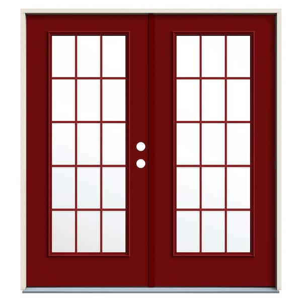 72 in. x 80 in. Red Right-Hand/Inswing Steel French Patio Door w/15 Lite Low-E Glass, Rot Resist Jamb and Brickmould