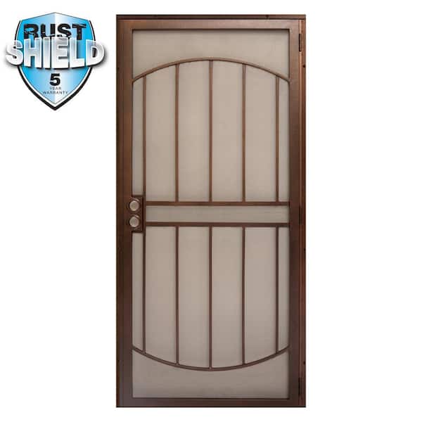 Unique Home Designs 32 in. x 80 in. Arcada Rust Shield Copper Surface Mount Outswing Steel Security Door with Expanded Metal Screen