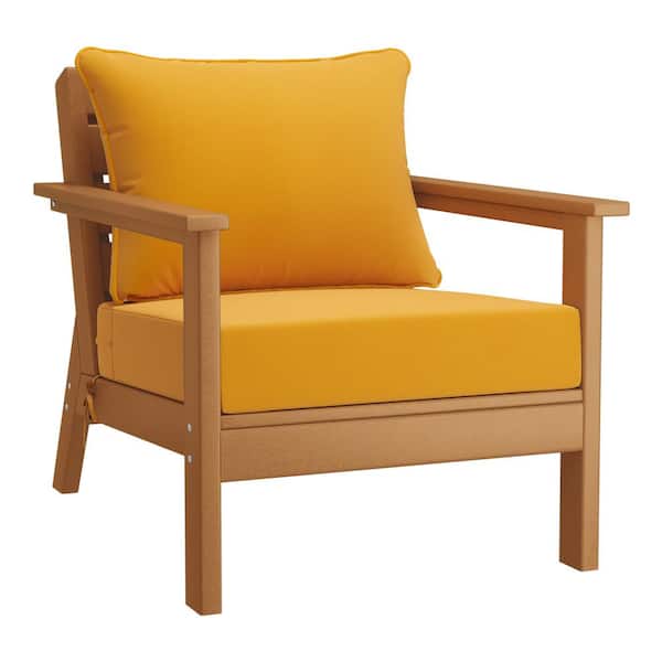 WESTIN OUTDOOR Birchwood Outdoor Patio Deep Seating HDPE Plastic Lounge Chair in Teak with Yellow Cushions