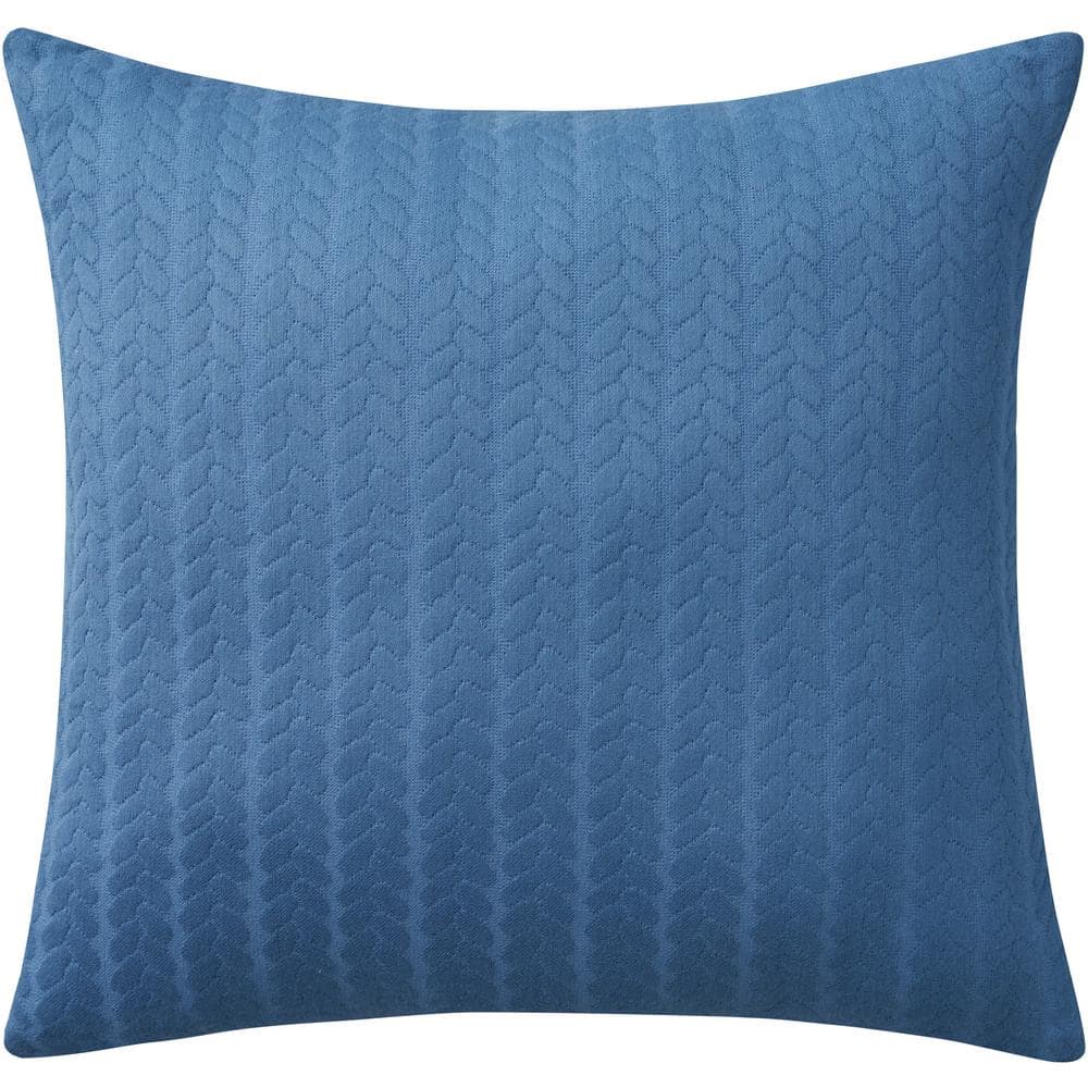Blue Cotton Textured 18" Square Reversible Pillow Cover