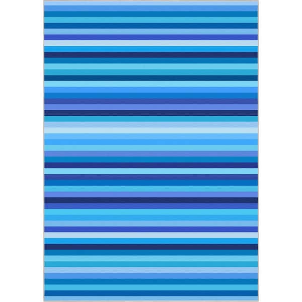 Crayola Stripe Blue 6 ft. 7 in. x 9 ft. 3 in. Area Rug