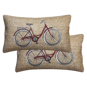 Raffia Bicycle Red Outdoor Lumbar Toss Pillow (2-Pack)