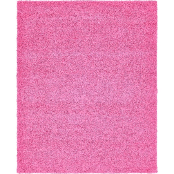 Unique Loom Solid Shag Taffy Pink 8 ft. x 10ft. Area Rug