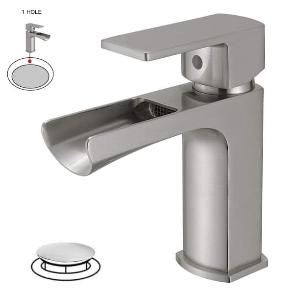 HOMEMYSTIQUE Single Handle Single Hole Bathroom Faucet in Brushed Nickel
