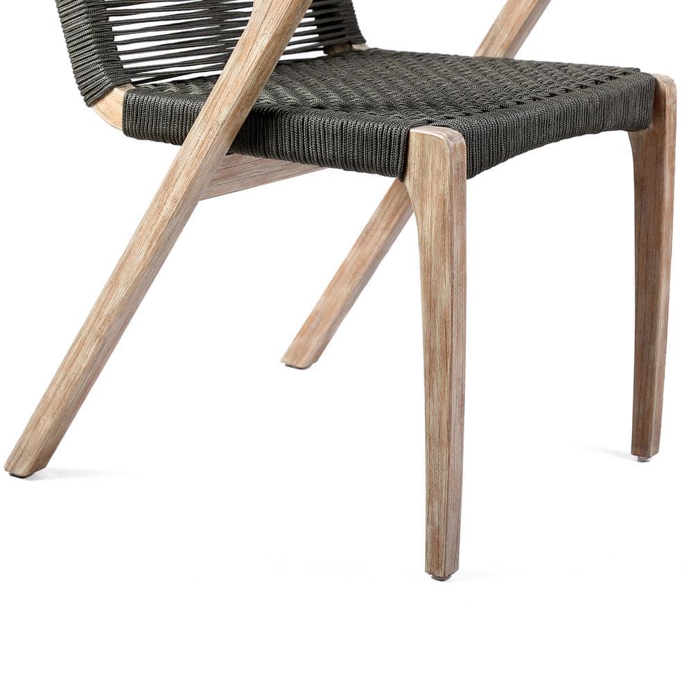 Black Rope and Eucalyptus Outdoor Dining Arm Chairs, Set of 2