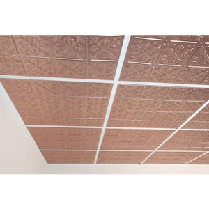 Fleur-de-lis Faux Copper 2 ft. x 2 ft. Lay-in or Glue-up Ceiling Panel (Case of 6)