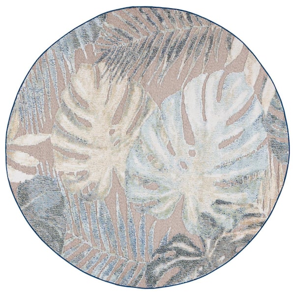 Sarasota Light Green/Brown 7 ft. x 7 ft. Floral Round Area Rug
