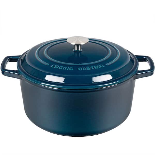Sauce Pans 6 qt. Round Enameled Cast Iron Dutch Oven Blue Finish Oven Safe Pot with Lid for Baking, Searing