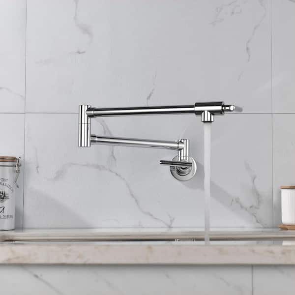 Double Handle Commercial Wall Mount Pot Filler Kitchen Faucet with Drip Free, Cold Pot Filler Faucet in Chrome
