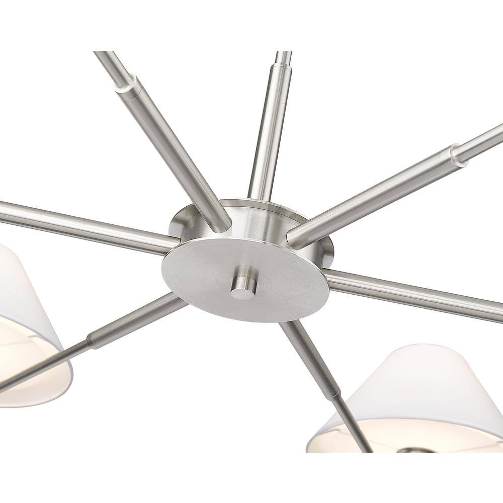 Leila Brushed Nickel 6-Light Chandelier with White Linen Shades